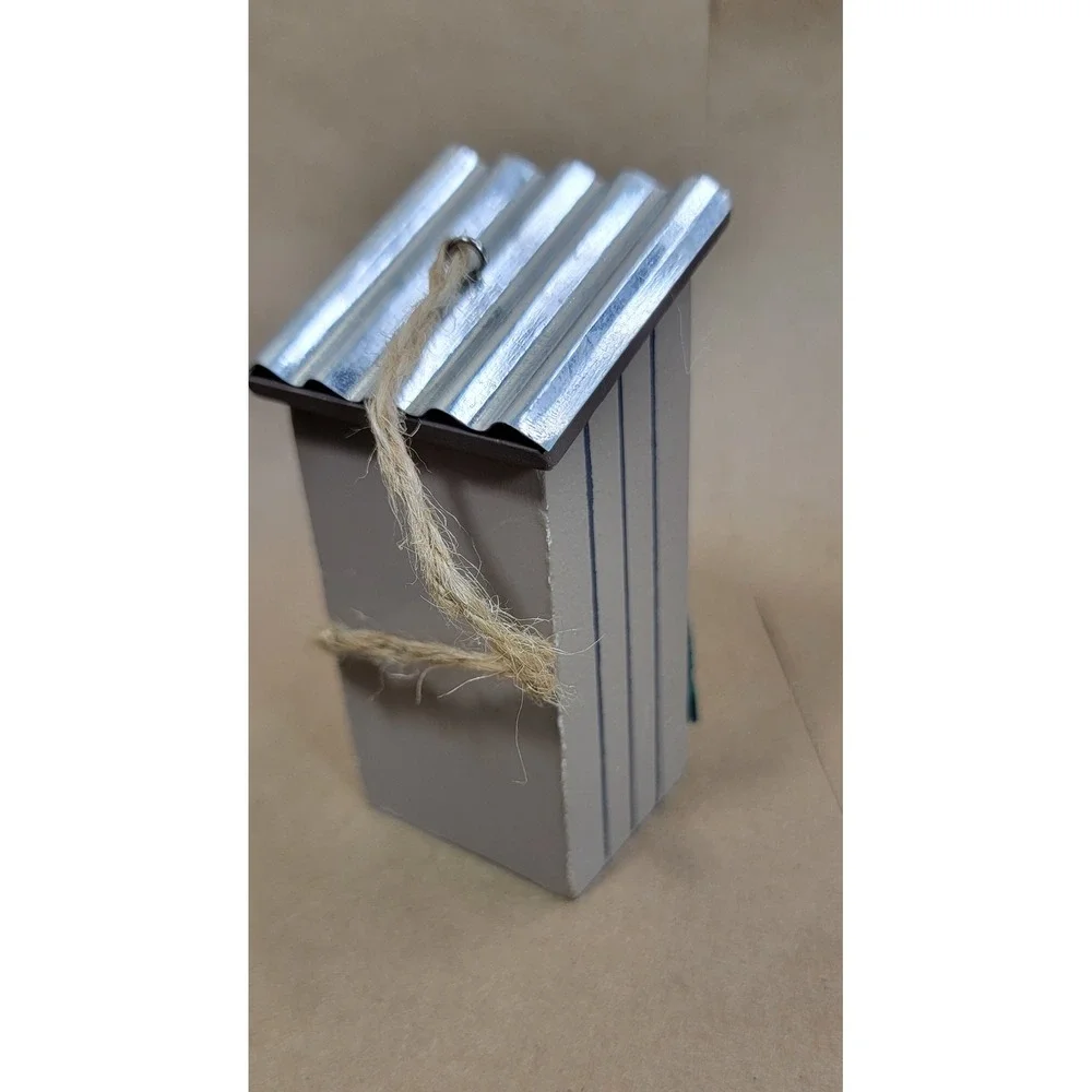 Rustic Wooden Outhouse Ornament Corrugated Metal Roof Forest Fresh Tree Decor